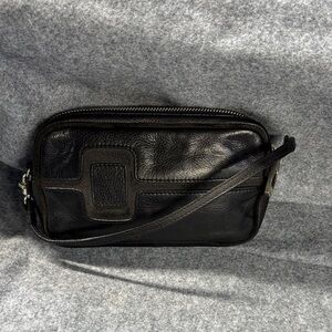 Angela Adams vintage Leather suede zip up wristlet purse bag